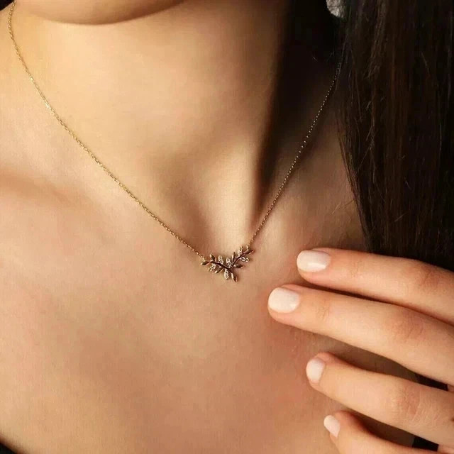 1.50Ct Round Cut Real Moissanite Leaf Women’s Pendant 14K Yellow Gold Plated