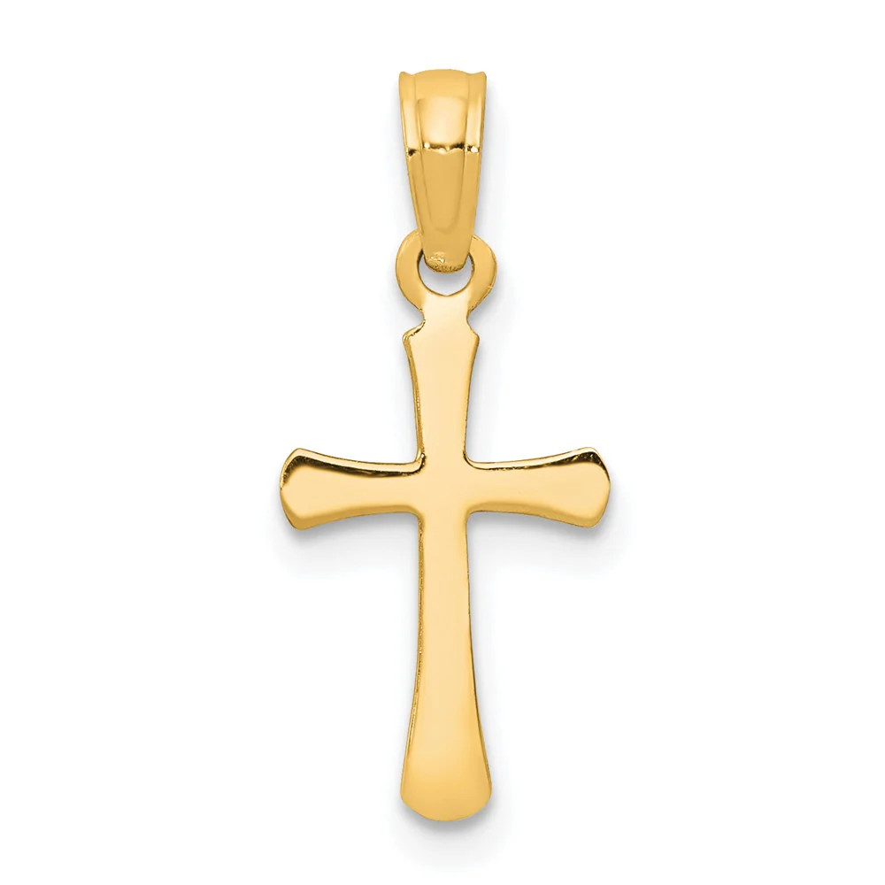 10K / 14K Yellow Gold Polished Beveled Cross W/ Round Tips Charm