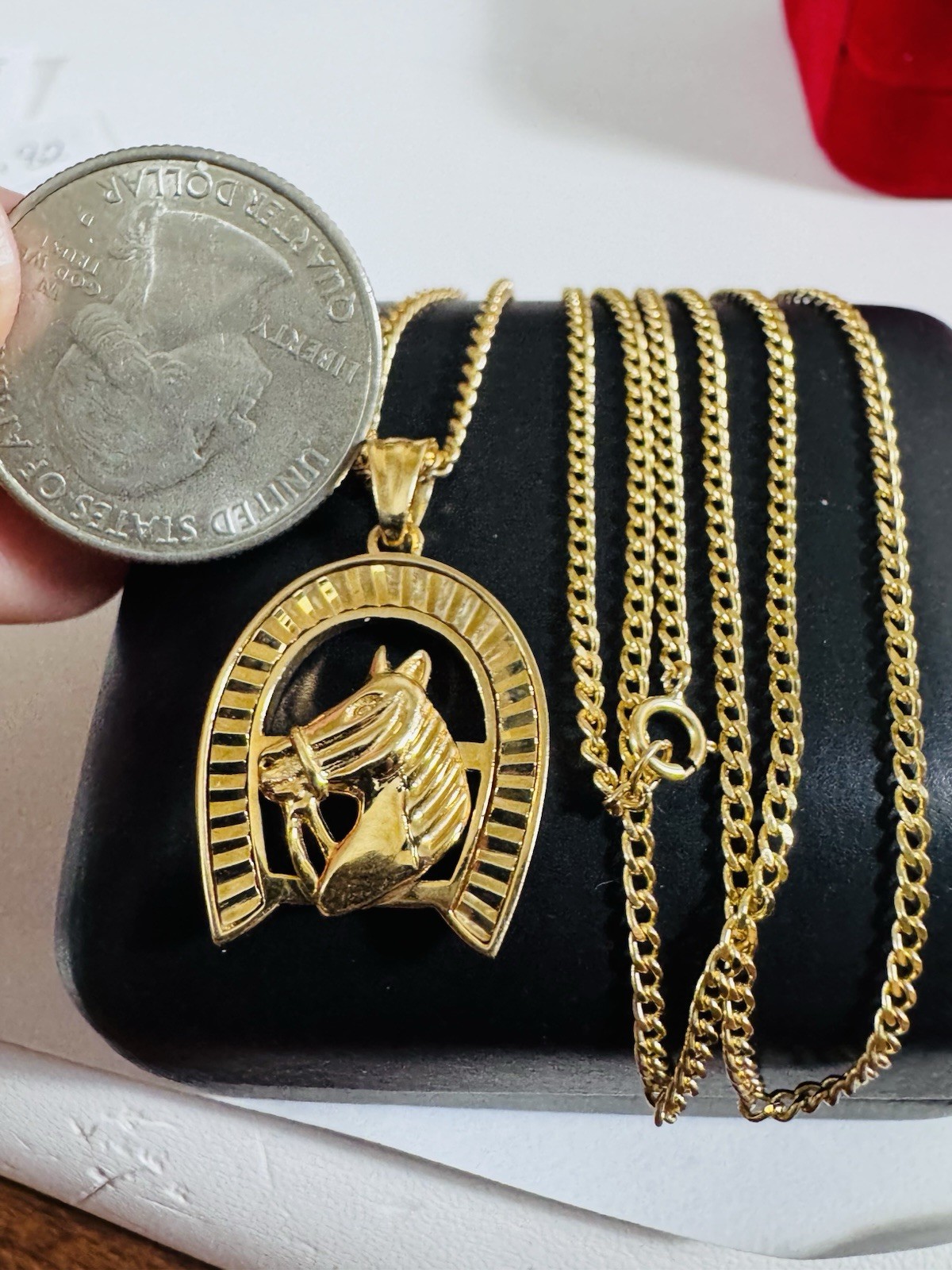 Rare 18K 750 Fine Genuine Gold Horseshoe Set Necklace 24”/23.5” Long 9.83g 2.2mm