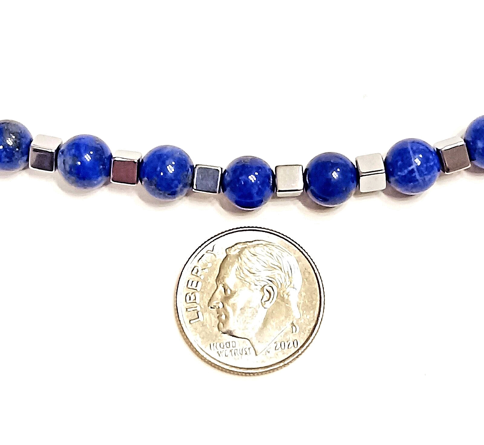 9″ MEN’S LAPIS BRACELET. Large Easy-to-Use Sterling Silver Lobster Claw Clasp.