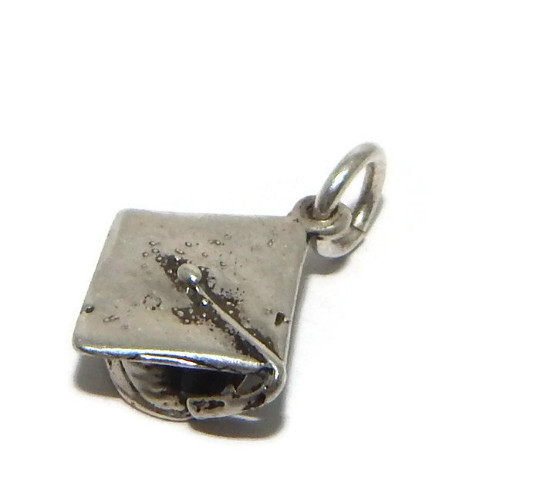 Graduation Hat Charm Pendant .925 Sterling Silver.