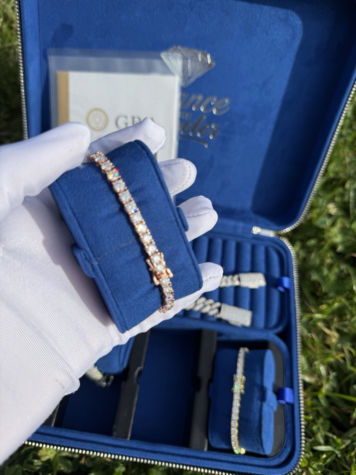 Full Real Moissanite Tennis Bracelet 18k Rose Gold Plated Jewelry