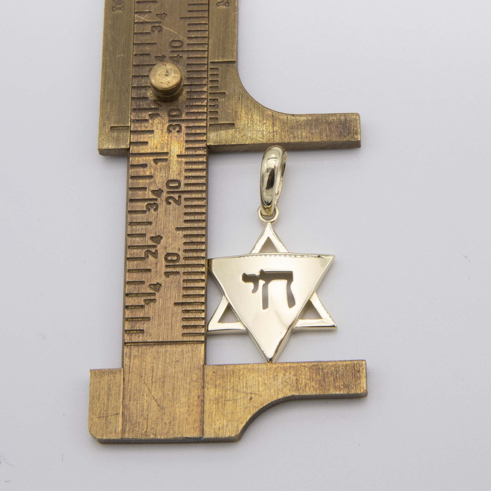 10K Yellow Gold 1 1/4″ Shiny Star of David with Chai Pendant