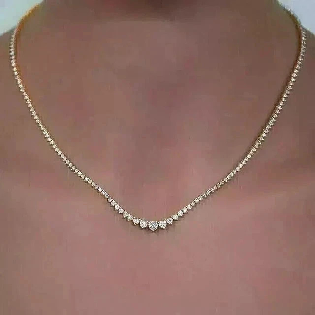 15Ct Round Cut Lab Created Diamond Women’s Tennis Necklace 14K White Gold Plated
