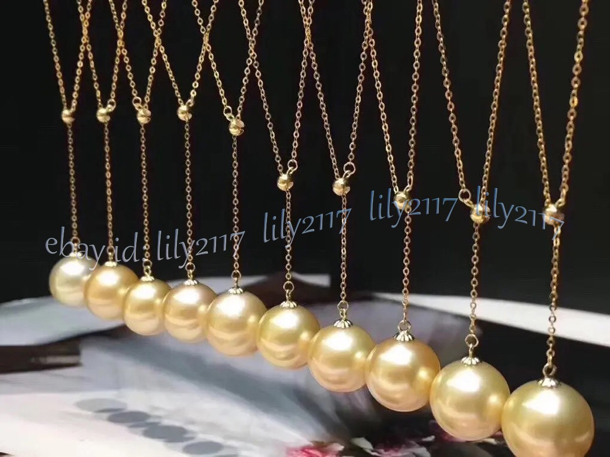 Genuine 10-11mm Natural South Sea Round Gold Pearl Pendant Drop Necklace 18”