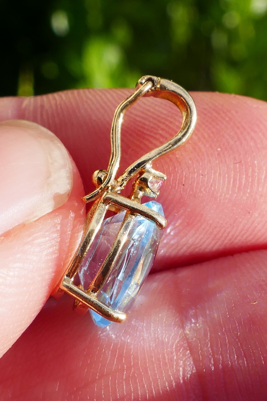 Lovely 14kt Yellow Gold Blue Topaz & Accent Diamond Pendant / Enhancer