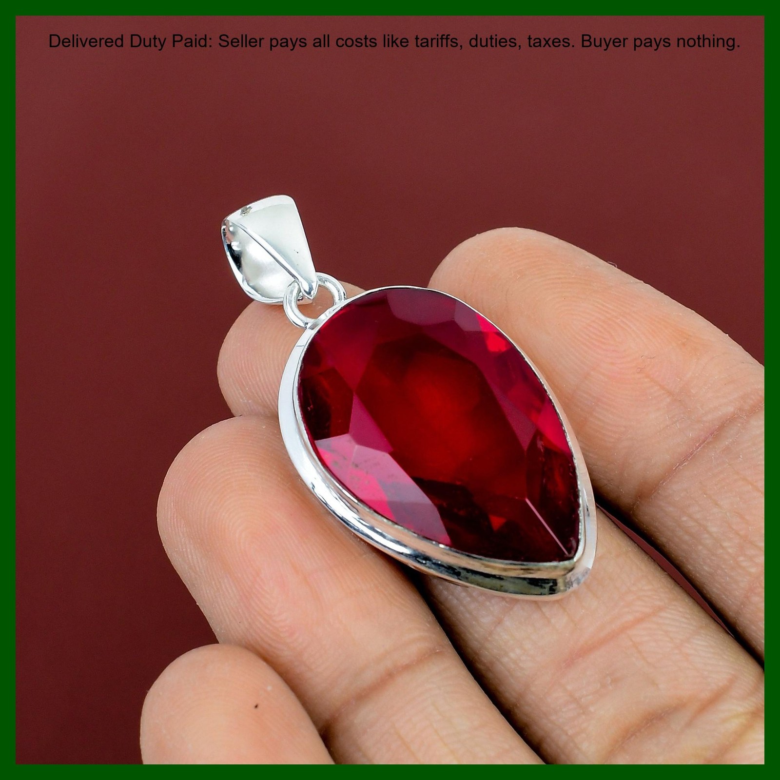 Pear Mozambique Garnet Stone 925 Silver Sister Birthday Ethnic Wedding Pendant
