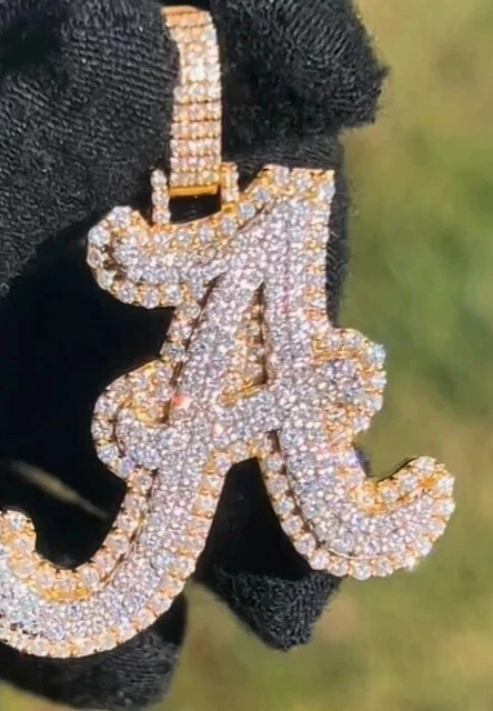 2Ct Round Cut Real Moissanite Initial Letter A Pendant 14K Rose Gold Plated