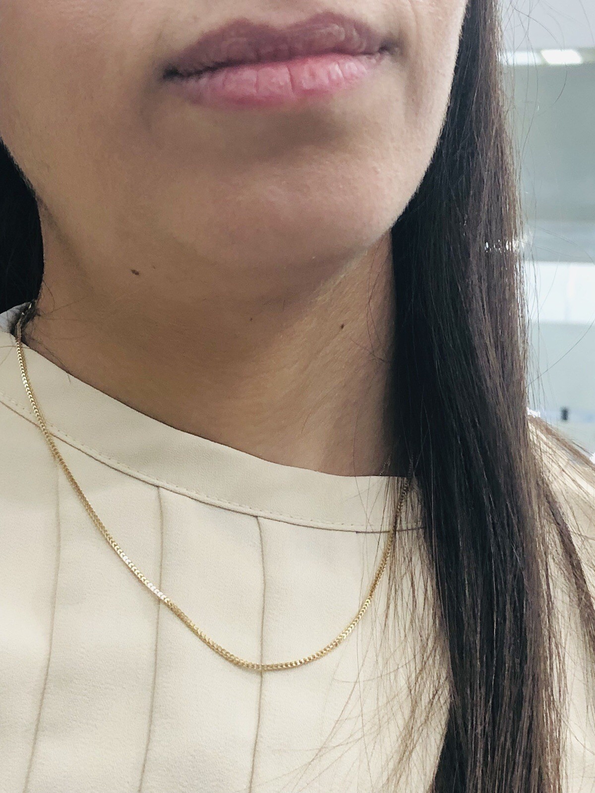 14KT YELLOW GOLD CUBAN BOX NECKLACE 1mm width 16 Inches Long Weight 3.4g-UNISEX