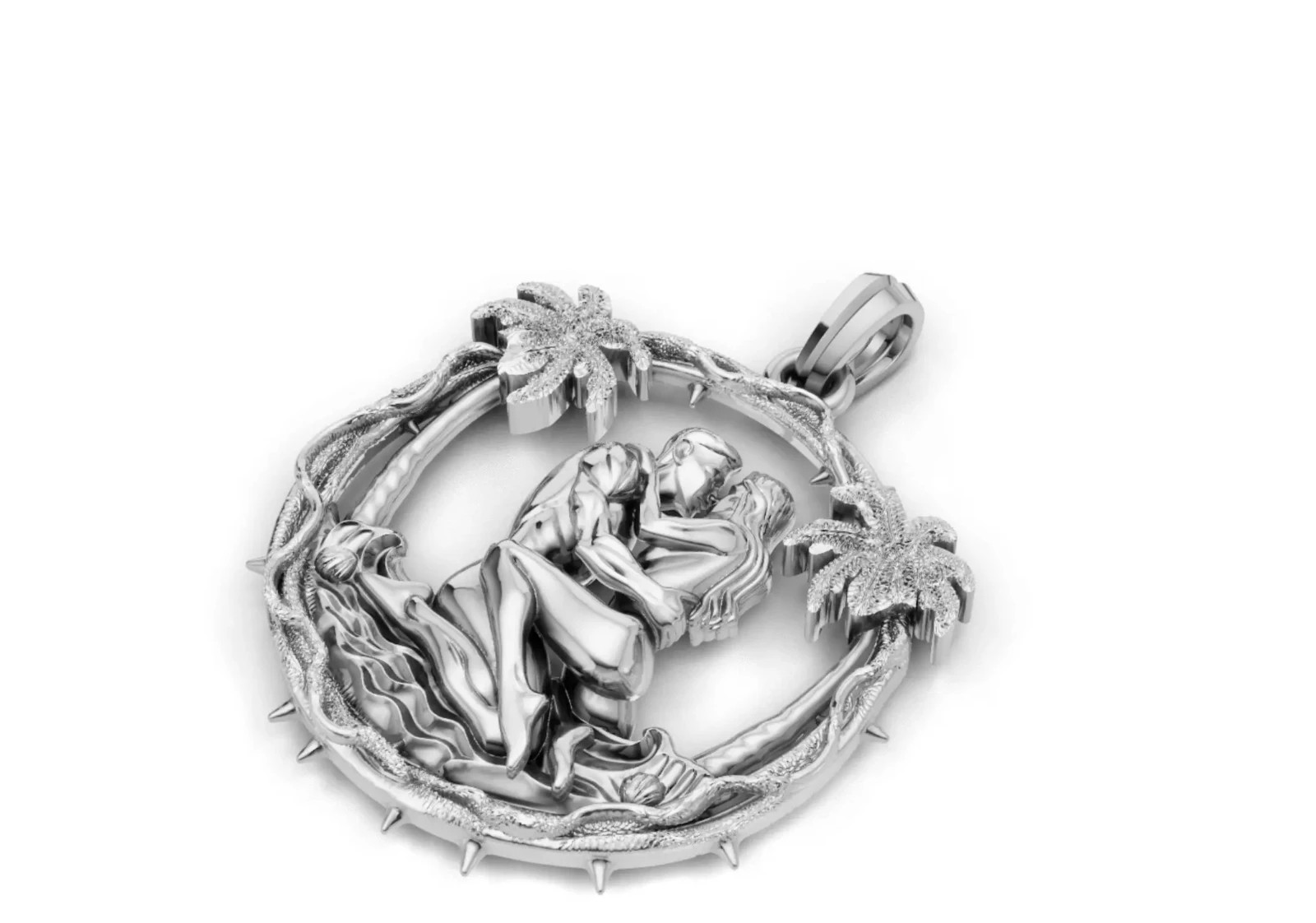 Sex-On-The-Beach-Lovers-Hug-Male Female-Pendant,Crown Huging Rose flower Pendant