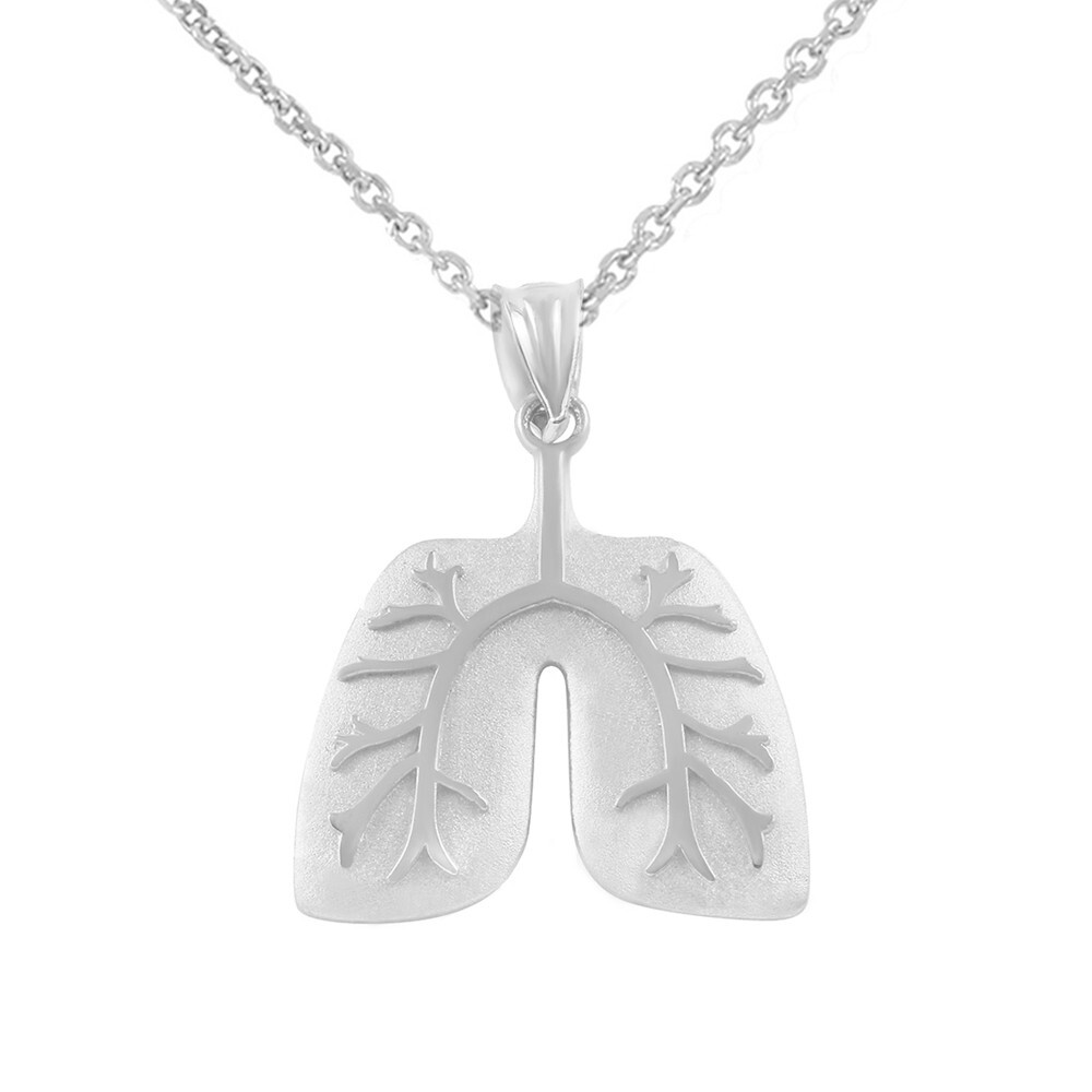 .925 Sterling Silver Human Lungs Anatomy Pendant Necklace