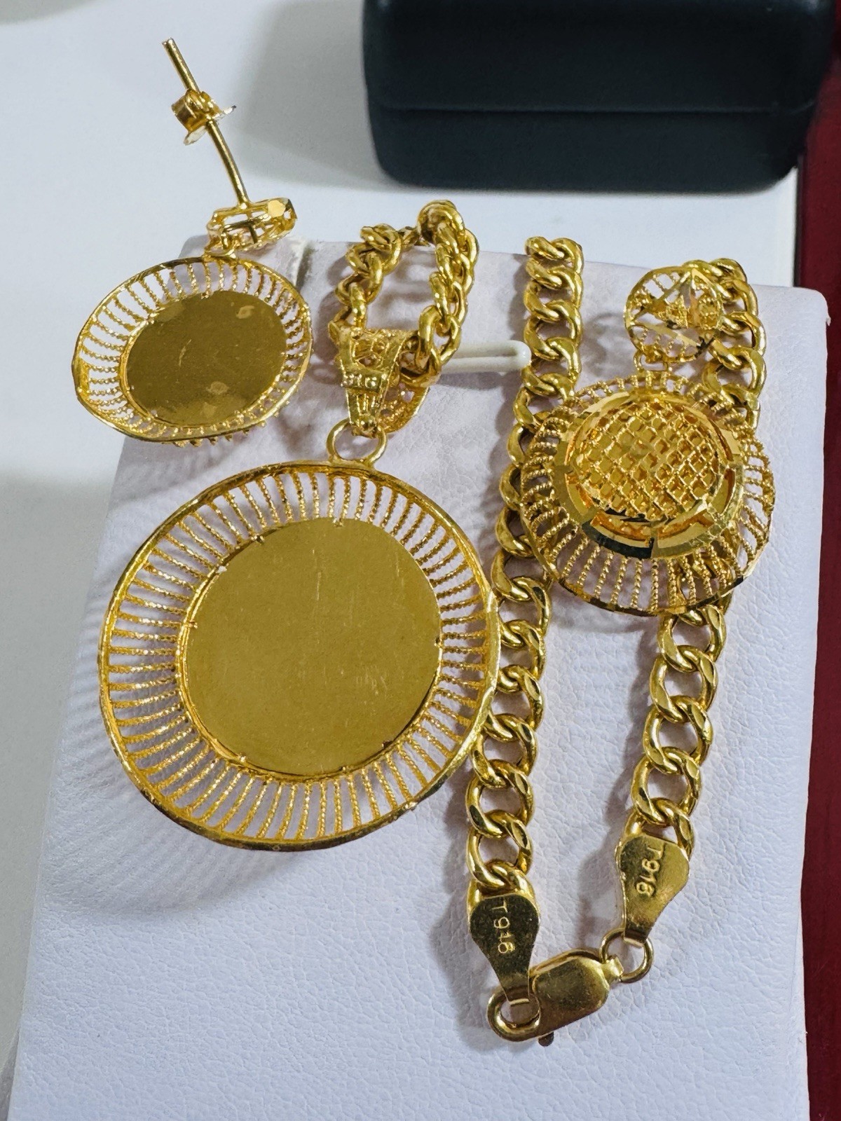 22K 916 Real Gold 18”/18.5” long Round Earring Set Necklace 21.24g 5.5mm WOMENS