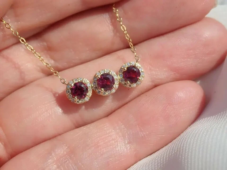 2.70Ct Round Cut Red Ruby Bar Women’s Pendant 14K Yellow Gold Finish Free Chain