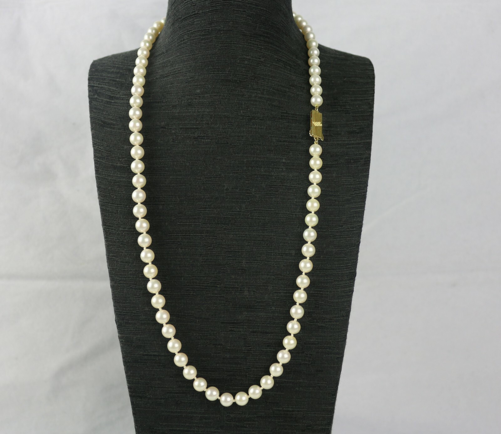 Mikimoto Vintage 6.5mm~7mm Pearl 23.5″ Strand Necklace w/ 18K Gold Clasp