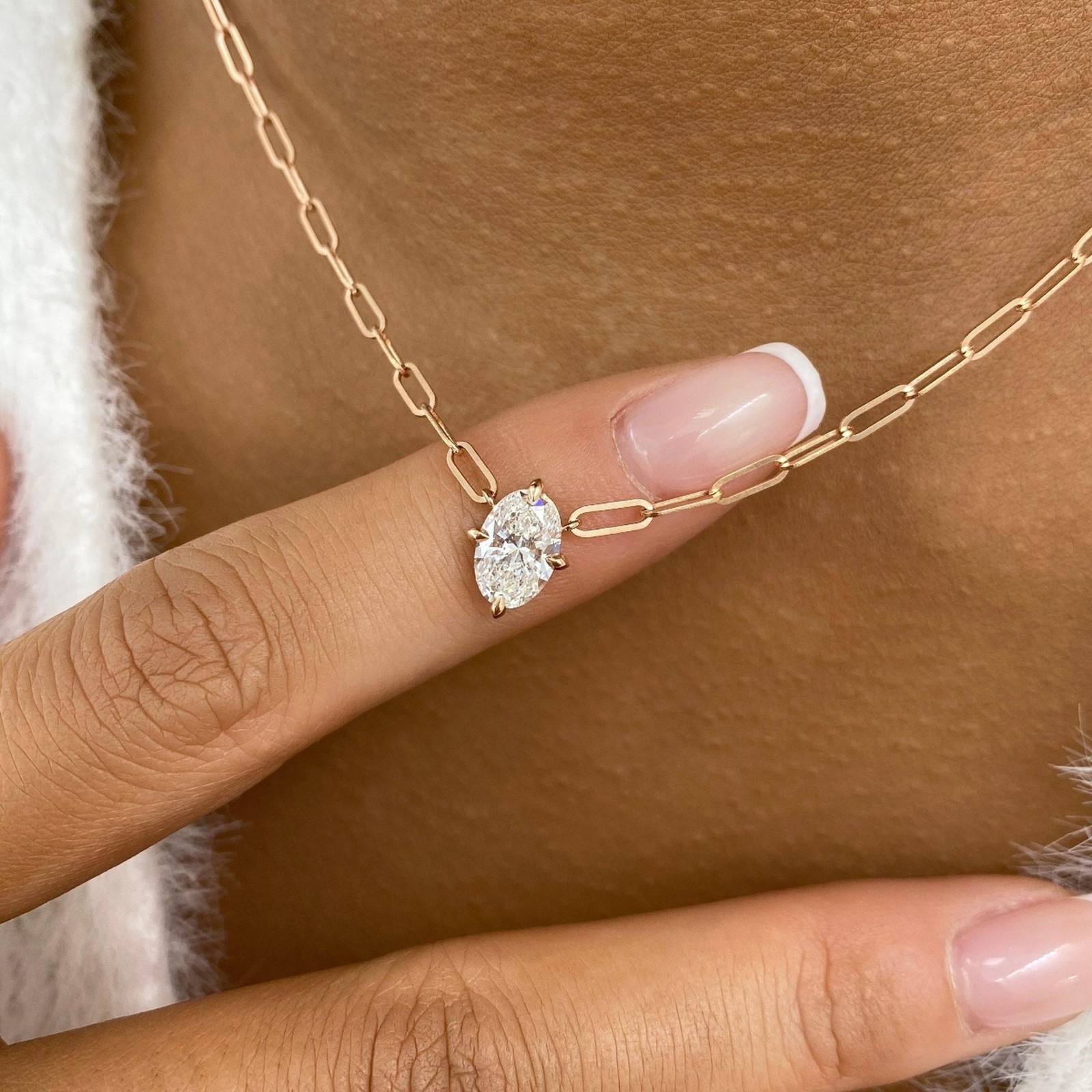 1ct Oval Pendant Necklace Rose Gold 14K Labcreated Diamond F/VS