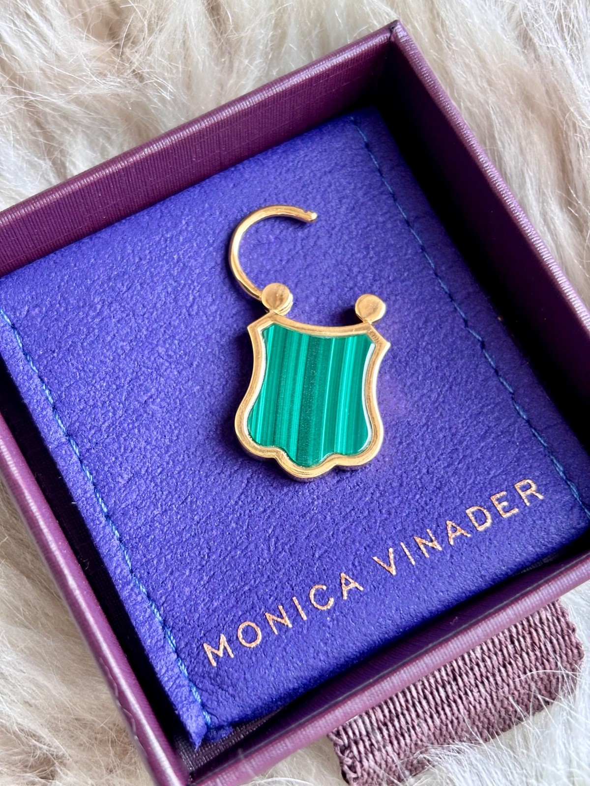 MONICA VINADER 💎Padlock Shield Pendant 18k Gold & Malachit RRP £119 Charm