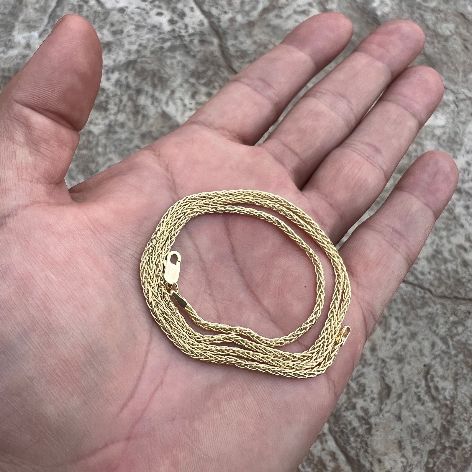 14k Gold Plated 925 Sterling Silver Spiga Rope Wheat Palm Franco Foxtail Chain