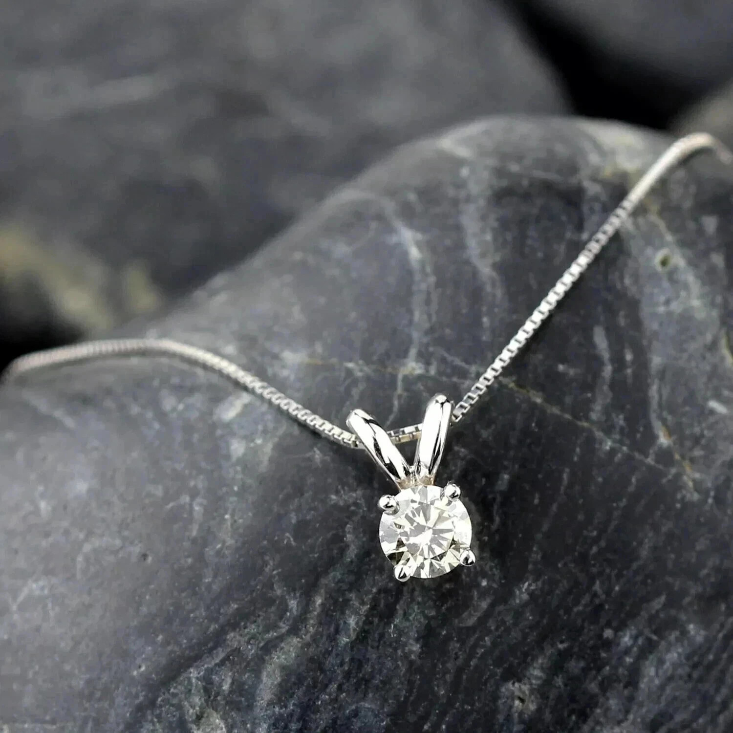 2Ct Real Moissanite Solitaire Pendant Necklace Women’s 14k White Gold Plated