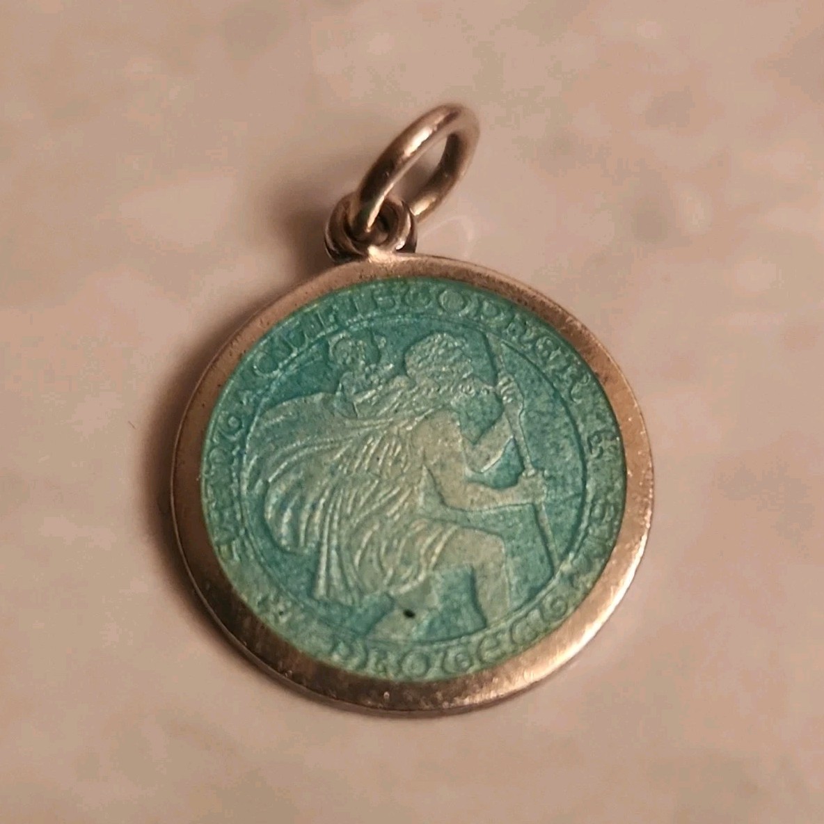 Italian St Christopher with Jesus Protect Us Sterling Silver Round Coin Charm