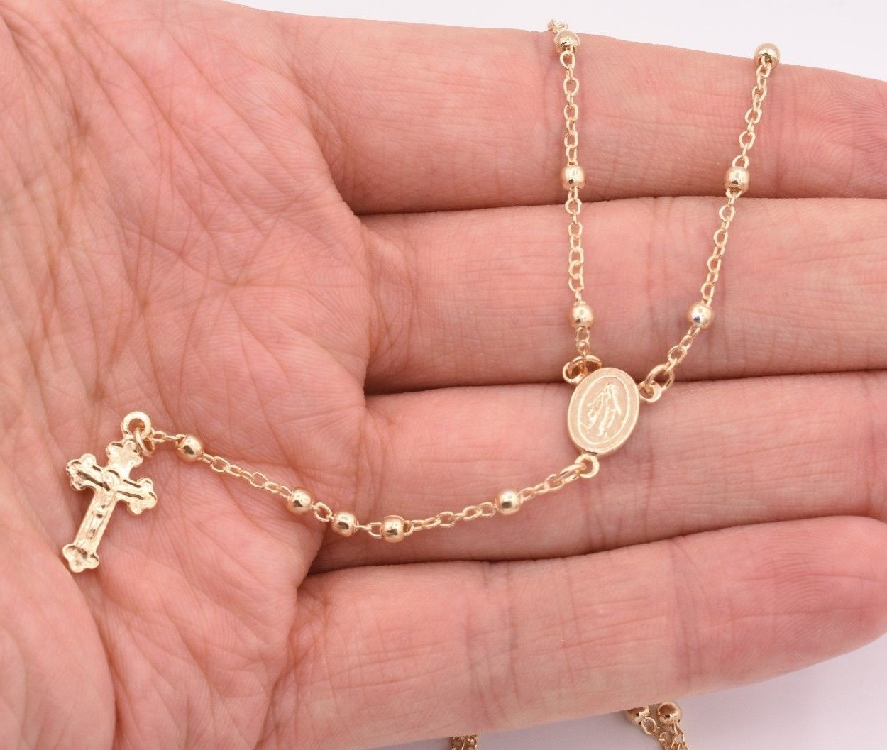 3mm Rosary Shiny Chain Necklace 14K Yellow Gold Plated Silver Italian ALL SIZES