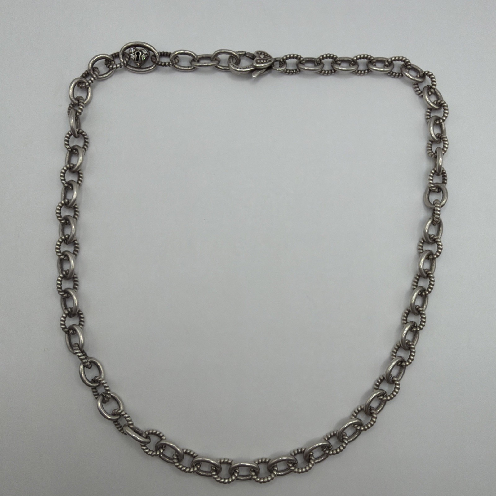 Judith Ripka Sterling Silver & CZ 19” Key To My Heart Oval Link Necklace