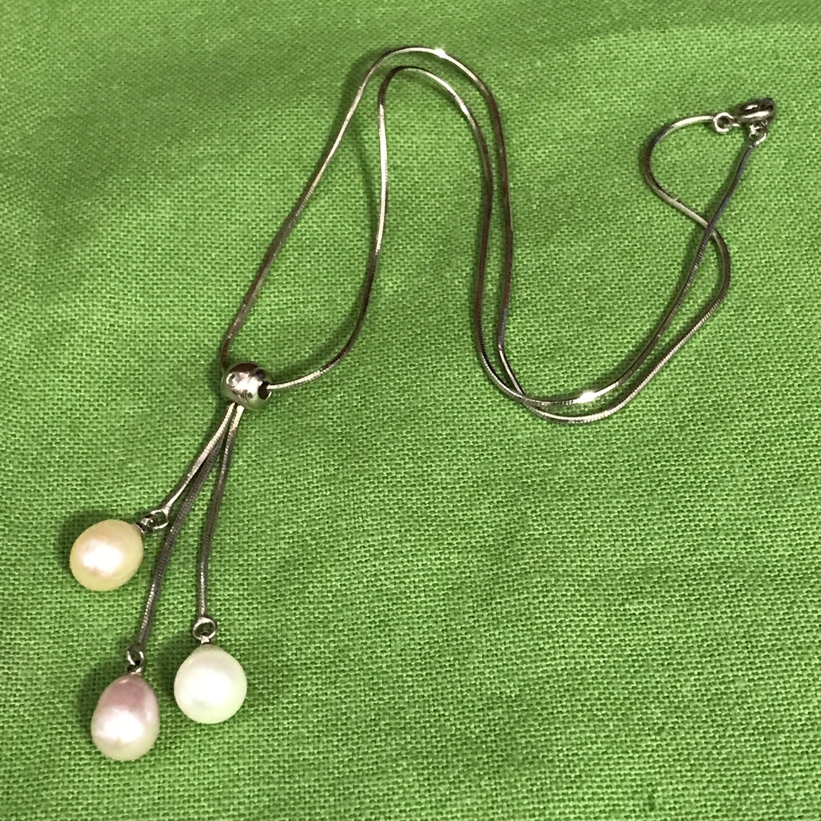925 Sterling Silver Baroque Pearl Drop Lariat Necklace