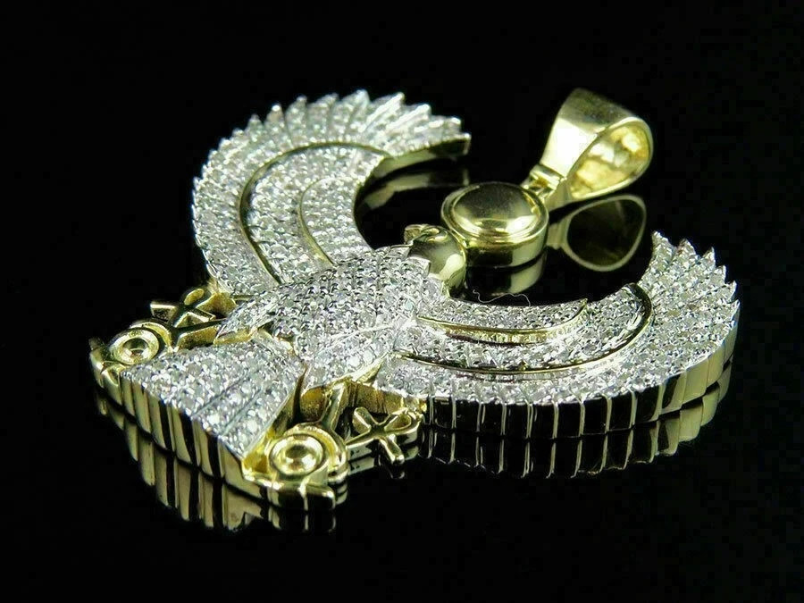 3 Ct Round Cut Diamond Men’s Egyptian God Eagle Pendant 14K Yellow Gold Finish