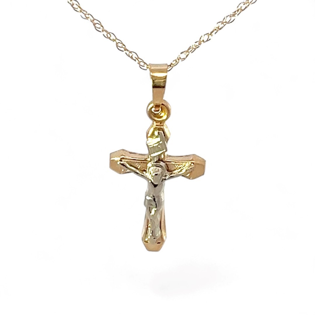 14k Yellow and White Gold 0.75in Crucifix Pendant with Chain 18in (KS1026865)