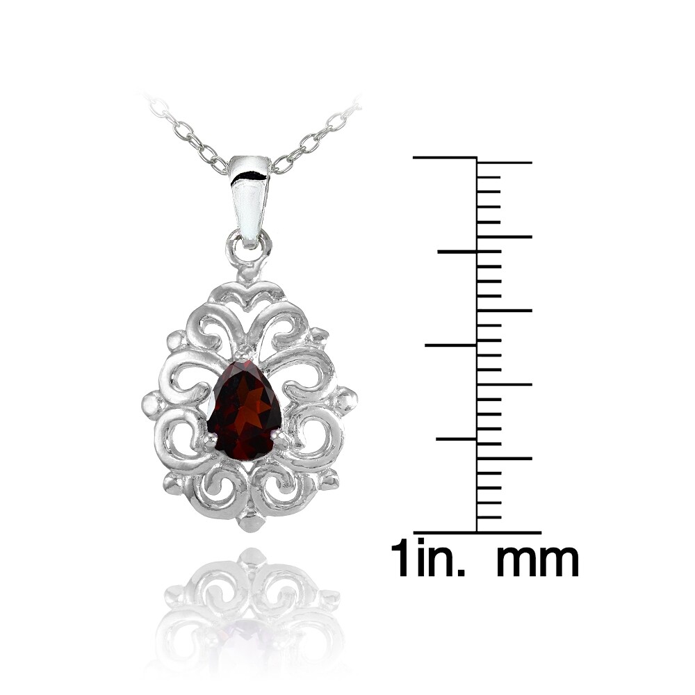Sterling Silver Garnet Filigree Teardrop Necklace
