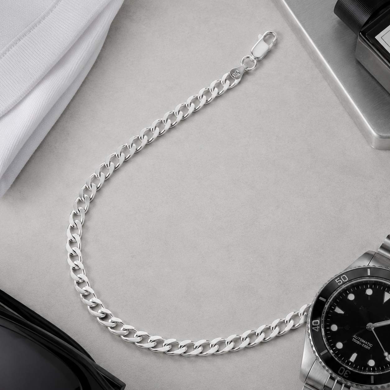 925 Sterling Silver Beveled Curb Chain Necklace – 5.7mm
