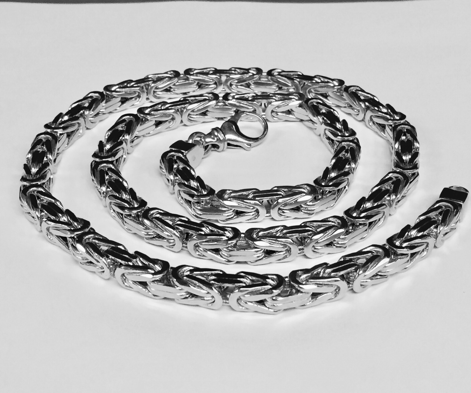 14k White Gold 24″ Mens Solid Byzantine Square Super 6.7mm 200 Gr Chain/necklace