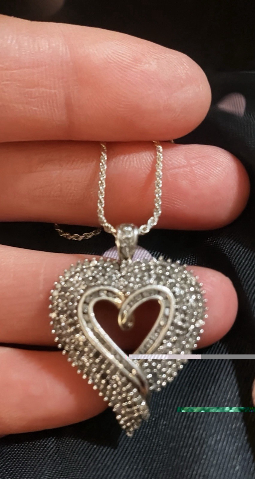 Genuine Diamond Cluster Heart Pendant, Sterling Silver 925