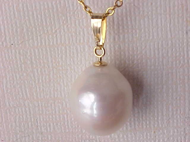 13.5MM X 16MM GENUINE WHITE PEARL PENDANT SOLID 14K YELLOW GOLD