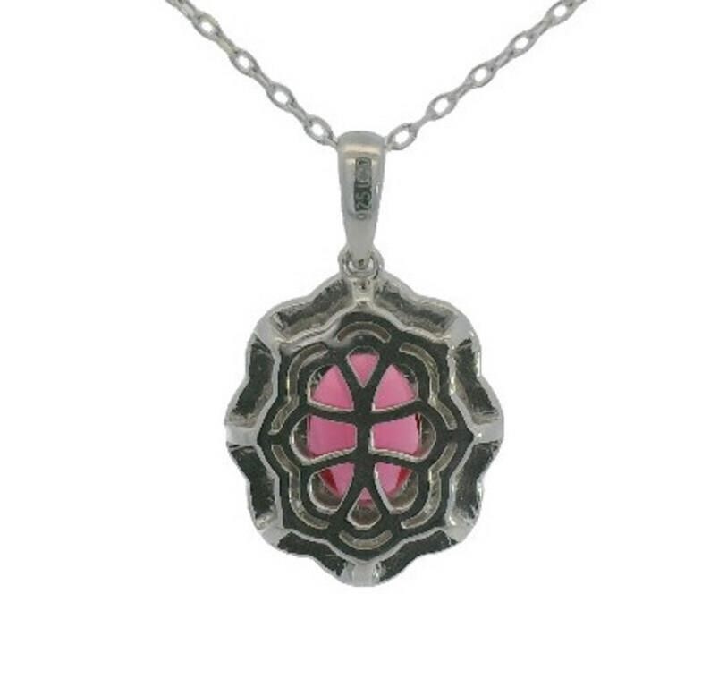 2.25 ctw Oval Lab Ruby & Diamond Prong Pendant Necklace 925 Silver Cable