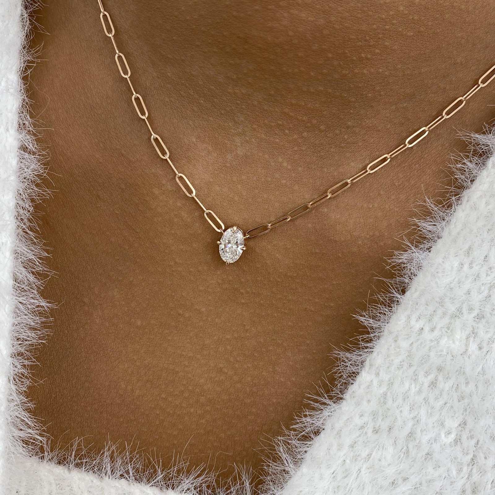 1ct Oval Pendant Necklace Rose Gold 14K Labcreated Diamond F/VS