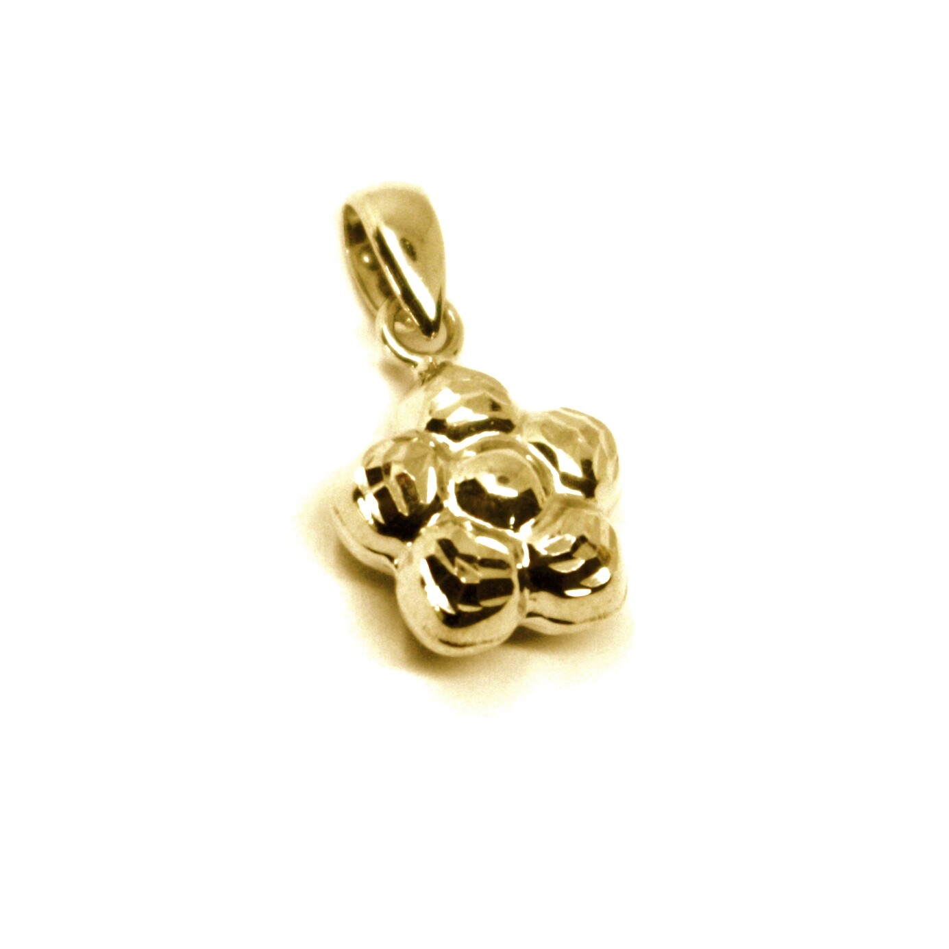 18K YELLOW GOLD MINI ROUNDED FLOWER PENDANT 10mm DIAM. TWO FACES SMOOTH & WORKED