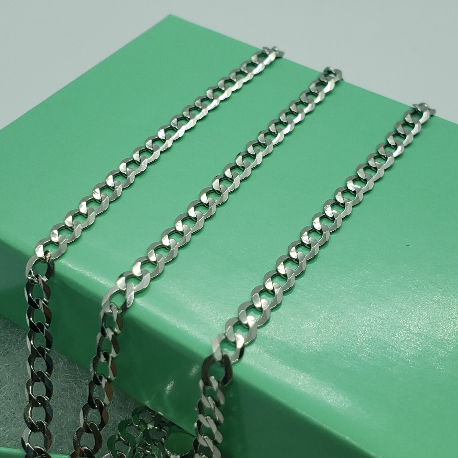 14K White Gold Solid Cuban Curb Link Chain Necklace Bracelet 5mm~6mm 7″~30″