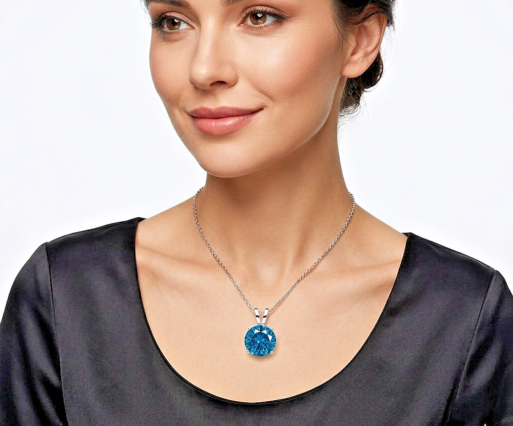 Amazing 6 Ct Certified Trypan Blue Diamond Pendant, Great luster-FREE Studs