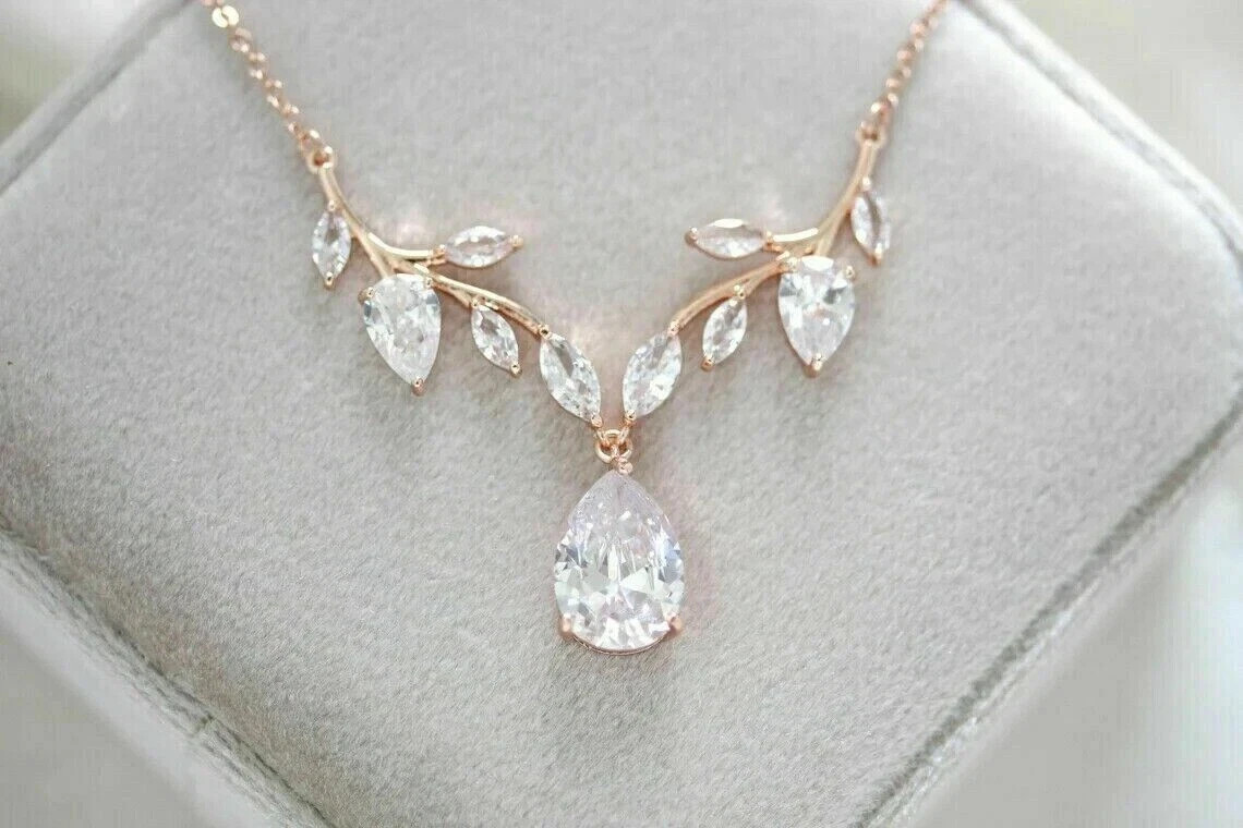 4CT Pear Cut Diamond Bridal Pendant Lab Created 14K Rose Gold Finish
