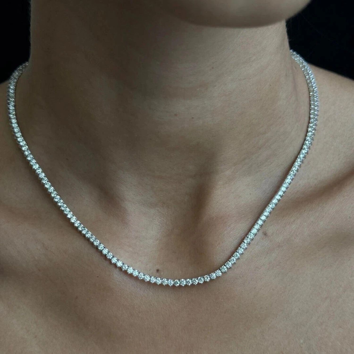 12Ct Round Cut Lab Grown Diamond Women’s Tennis Necklace 14K White Gold Over 16″