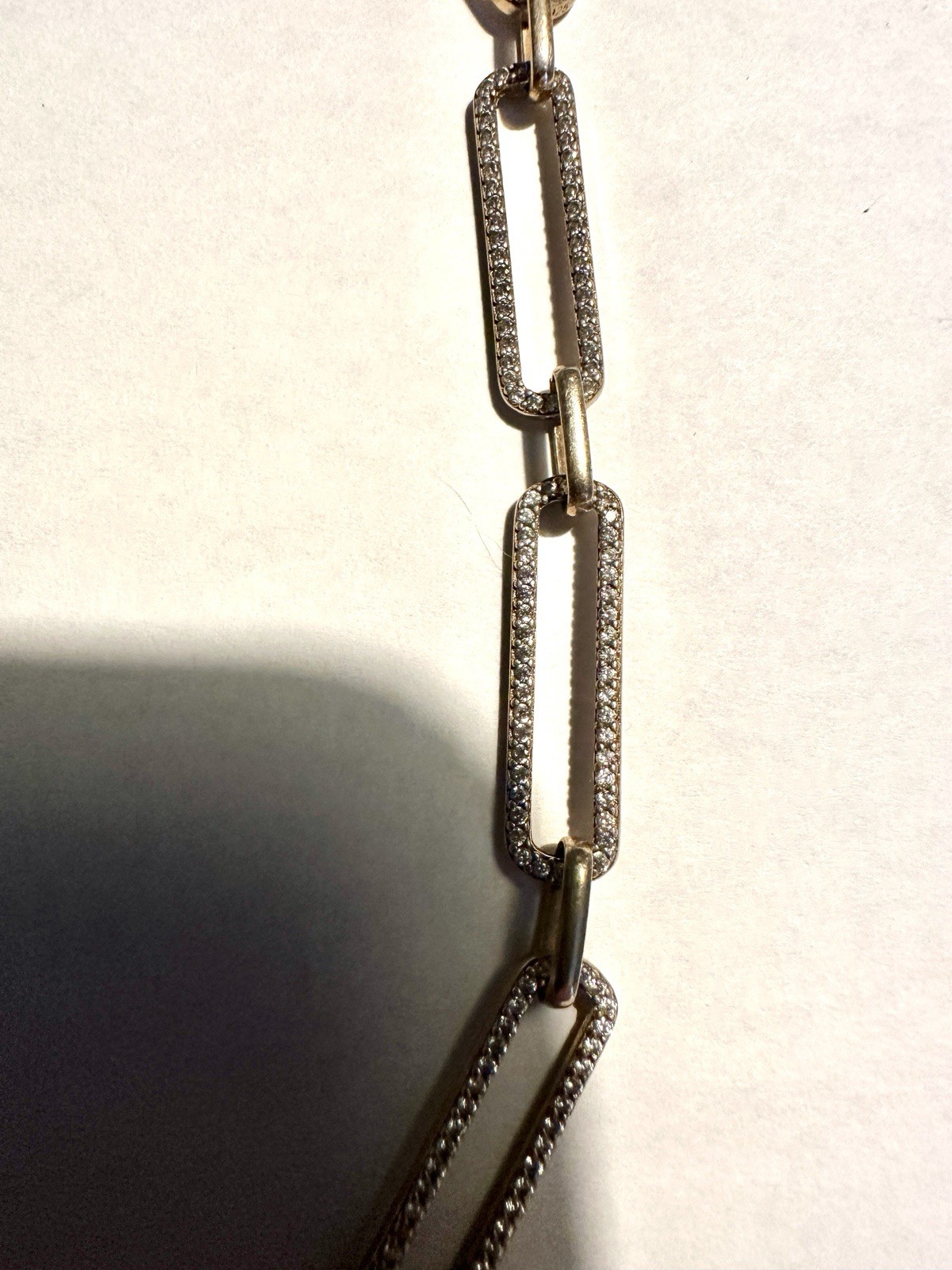 Gabi Rielle Paper Clip Rhinestone Sterling Silver Chain Necklace 17+3”