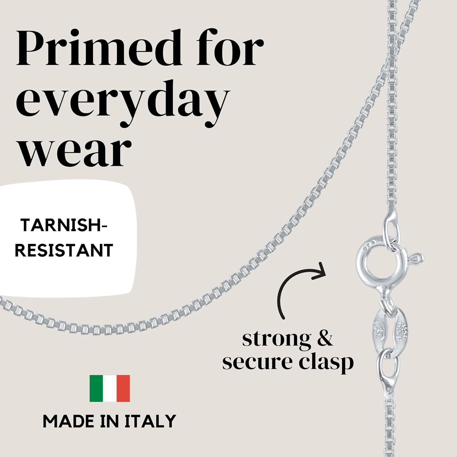 925 Solid Sterling Silver 1Mm Dainty Thin Box Chain Necklace for Women, Italian
