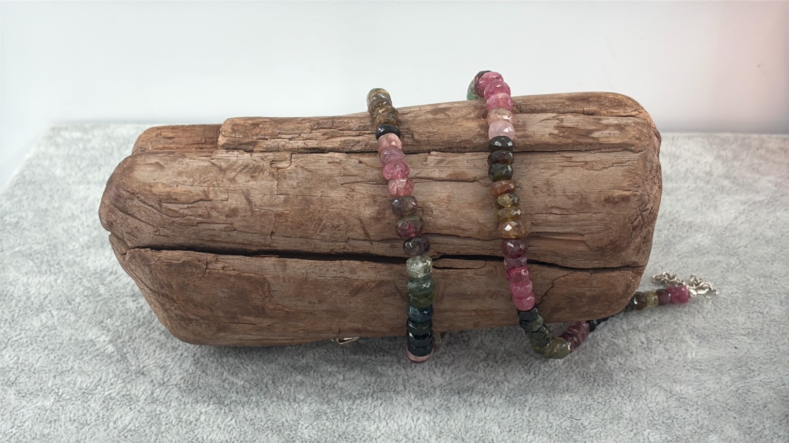 Multi Tourmaline Bead Necklace Sterling Silver 925 Signed KJC India 18in 5mm Box