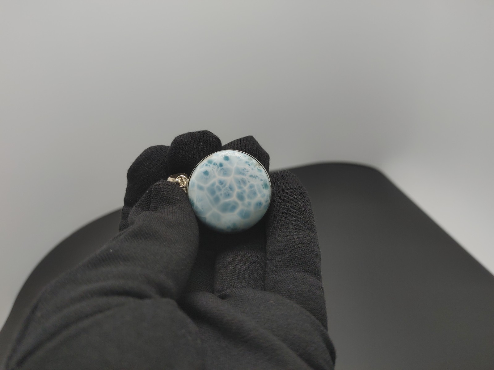 Larimar Circle Pendant- Sterling Silver Setting 23.6 grams