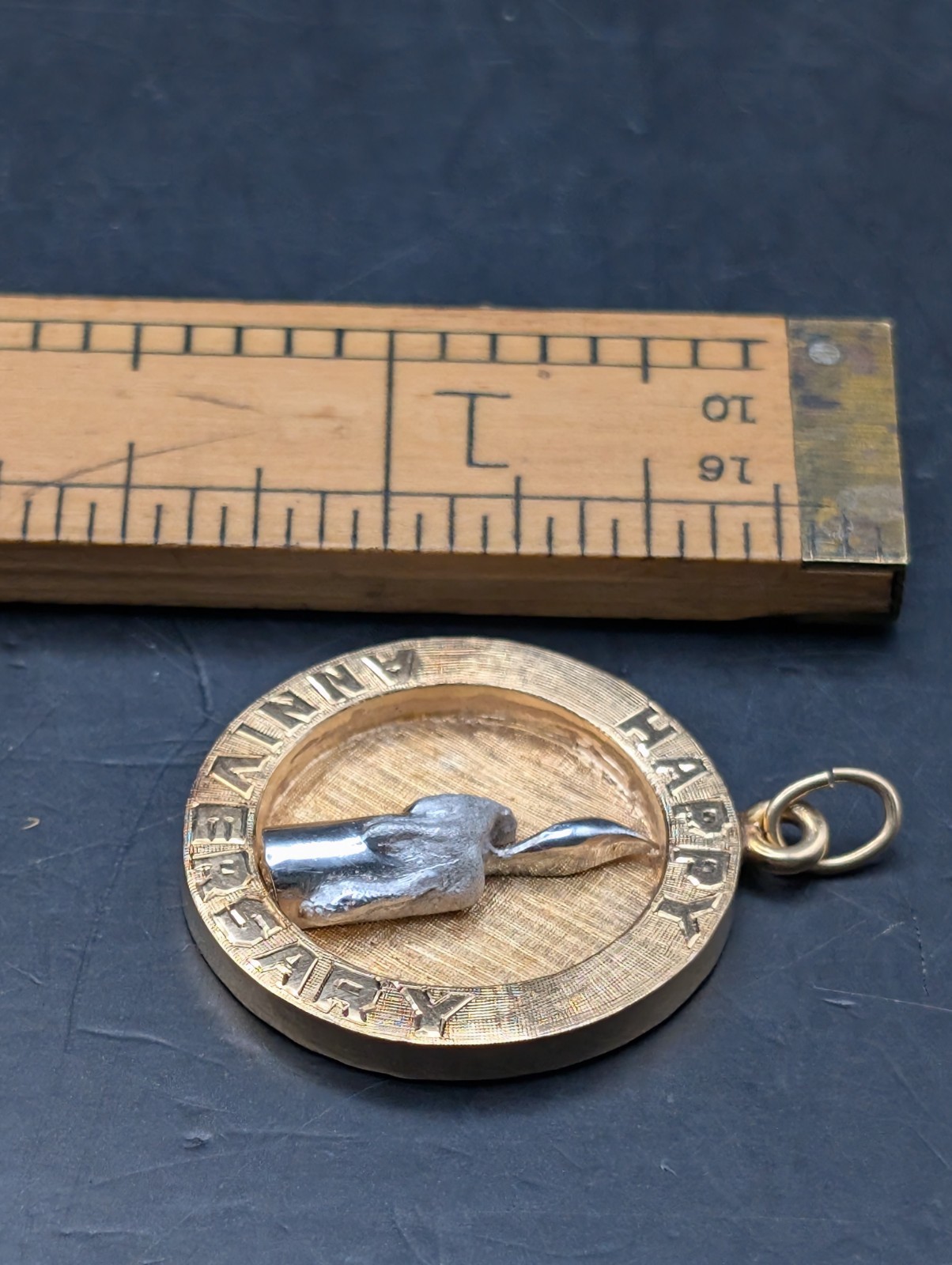 🔥 VINTAGE 14K WHITE & YELLOW GOLD “HAPPY ANNIVERSARY” PENDANT 8 GRAMS
