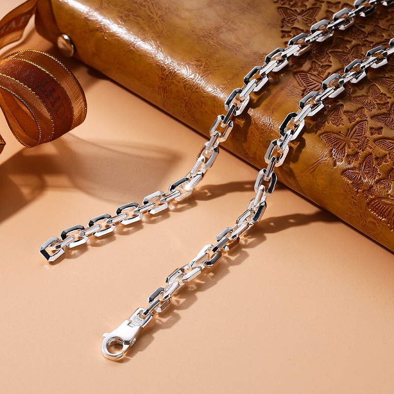 Pure S925 Sterling Silver Chain Square Cable 6mm Men’s Link Necklace 20-28inch