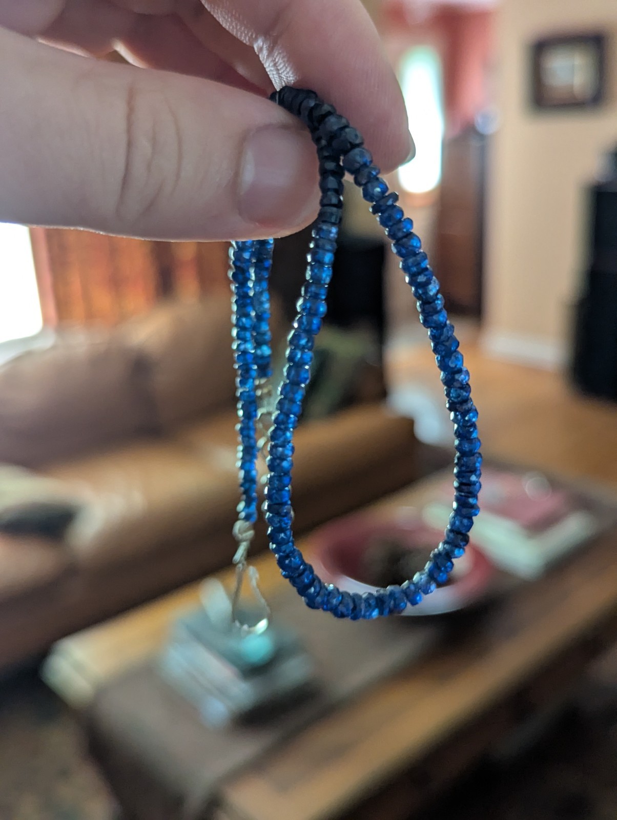 natural blue Sapphire rondelle Bead Necklace 14.15 In 2 x 4mm