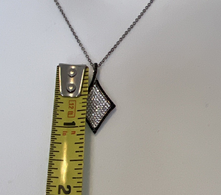 CT Italy Sterling Silver Pave Black & Clear CZ 925 Pendant 18” Necklace Gift