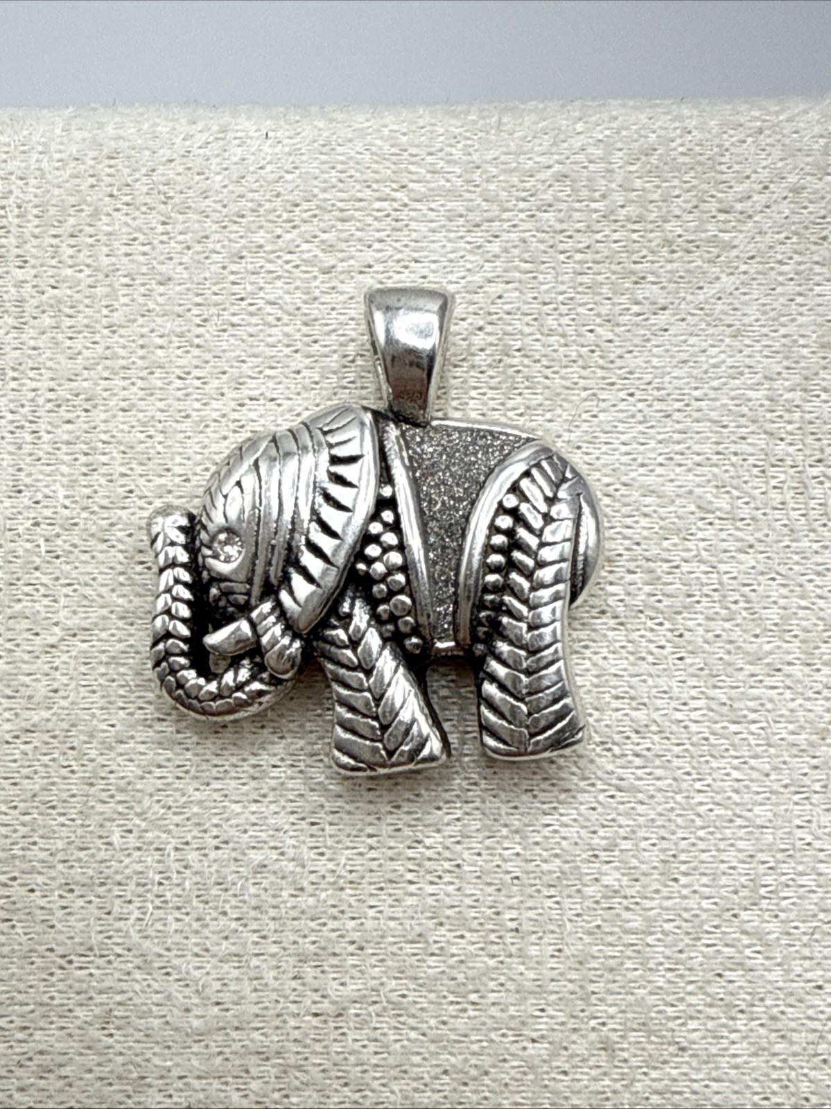 Oxidized Sterling Silver Sparkly Elephant Pendant 1”