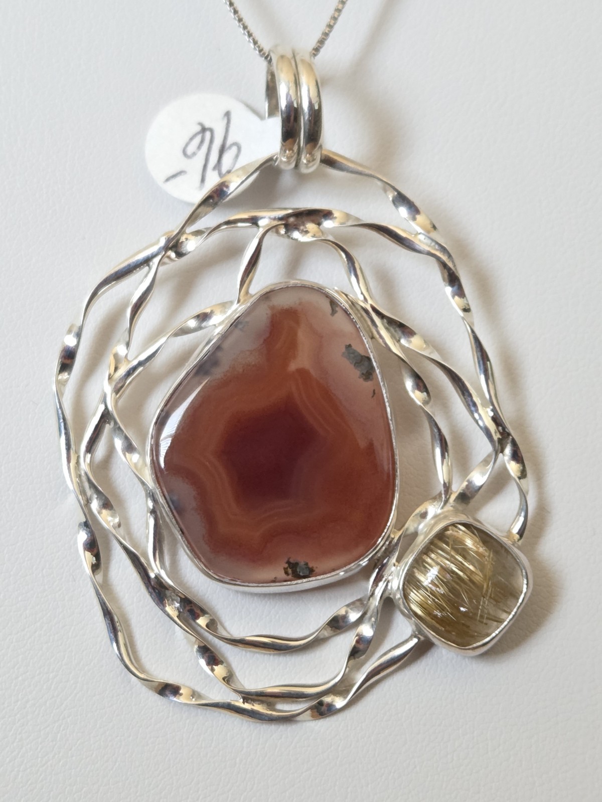 Contemporary Modern Abstract Sterling Silver Pendant Agate #009JN26